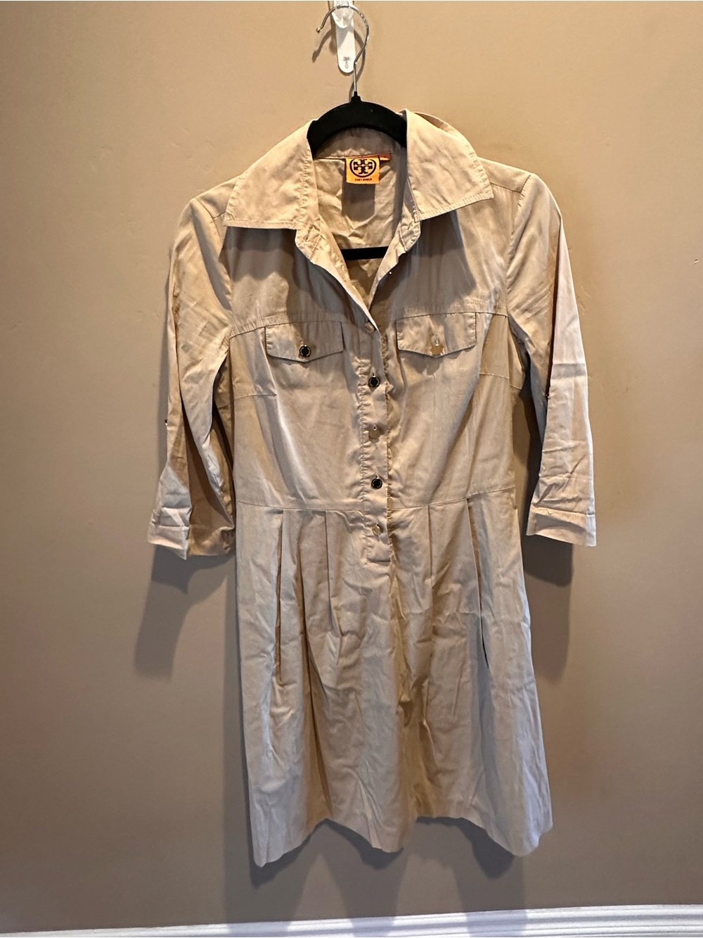 Tory Burch Blythe Khaki Safari Shirt Dress Tan Utility Size 2 MINT